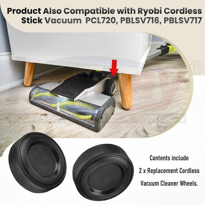 2 Pack Upgraded Replacement Wheel for Ryobi Cordless Stick Vacuum