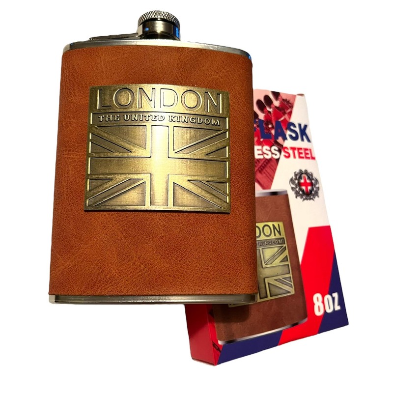 British Souvenir Stainless Steel Hip Flask with London Union Jack