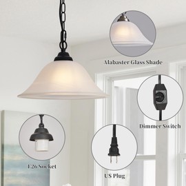 ALIYIQI Vintage Plug in Pendant Light,Hanging Lights with Plug in Cord,16.4Ft Cord & 14.7Ft Chain Dimmable Black Hanging Light Fixture,Hanging Lamp with On/Off Switch for Kitchen,Bedroom,Living Room