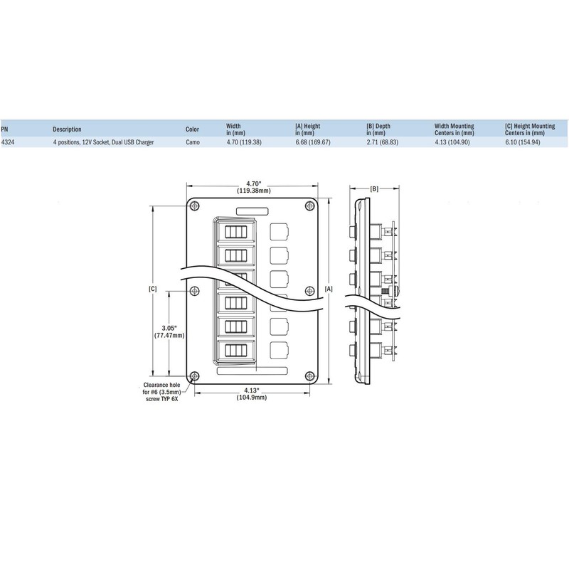 Blue Sea Systems 4324-BSS Panel Switch H2O CB 4POS SCKT,