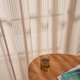 Topfinel Lace Curtains, 78.7 inches (200 cm) Length, Set of 2, Pollen UV Stylish, Khaki, Polyester, Bay Window Lace Curtain, Lace, Non-See-through, Scandinavian Solid, Cute