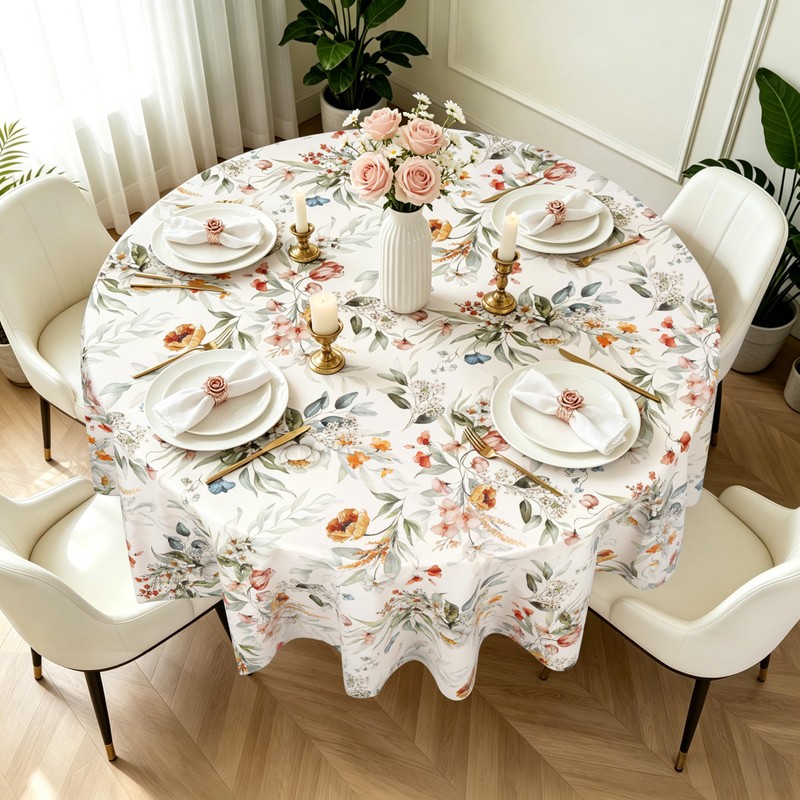 Arquiel Floral PVC Table Cloth Waterproof Oilcloth Round 137x137cm