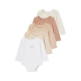 Vertbaudet VERTBAUDETPack of 5 Baby Long-Sleeved Bodysuits in Slip-On Shape, Basic, Organic Cotton, white