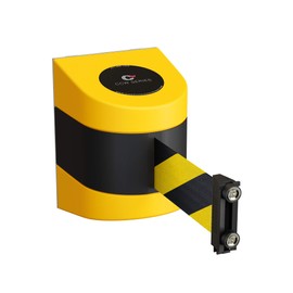 Crowd Control Warehouse - CCW Series WMB-220 Magnetic Wall Mount Retractable Belt Barrier -15 Foot Belt, Black and Yellow Safety Belt with Yellow ABS Case, Crowd Control Barriers