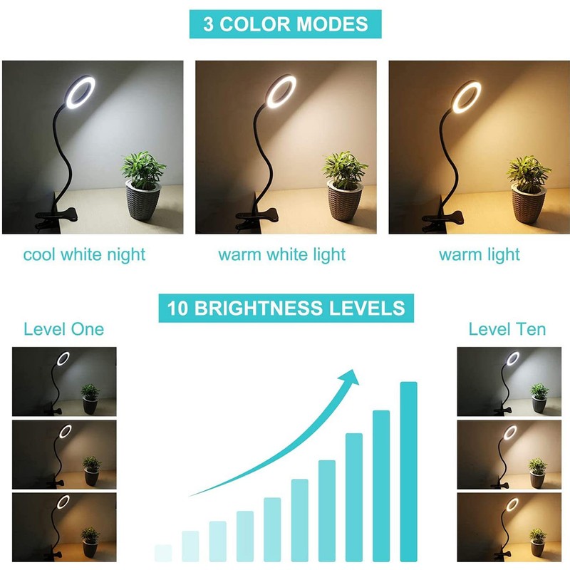 Clip On LED Ring Light 3 Color 10 Brightness Flexible