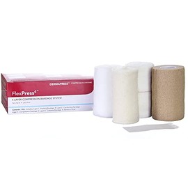 DermaRite's FlexPress4 Elastic 4 Layer Compression Bandage System - Manage Edema & Venous Leg Ulcers, All-in-One Kit, Various Sizes, 1 Count, 1 Pack