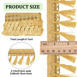 GORGECRAFT 6 Yards Gold Fringe Tassel Trim 54mm Metallized Decorated Gimp Fringe Lace Trim Ribbon with Tassel Braided Edging Trimming for DIY Sewing Crafts Clothing Curtain Tablecloth Embellishments