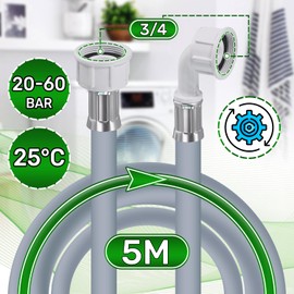 Inlet Hose Washing Machine and Dishwasher 5 m with Valves Diameter 3/4 Inch Pressure from 20 to 60 Bar Temperatures up to 25 °C ONIX TECH