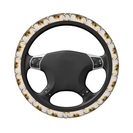 Subily Sunflower Highland-Cow Steering Wheel Covers, Cute Thickened Steering Wheel Cover for Men Women, Car Accessories