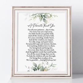 A Parents Thank You, Teacher Appreciation Gift, Nursery Teachers Gift, End of Year Teachers Gift, Childcare Teacher Gift, Thank You Gift, 8x10 inch No Frame