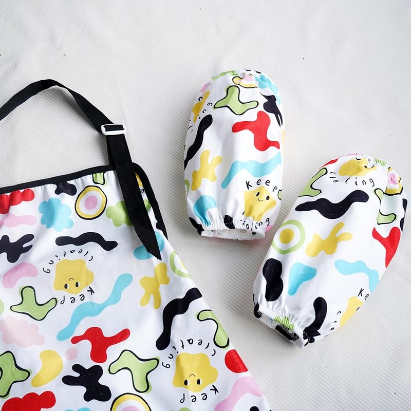 HIQUACC Kids Art Apron Set with 2 Detachable Sleeves Waterproof