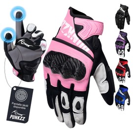 PUNKZZ Guantes para Motocicleta De Piel para Hombre y Mujer, Hpz01, Guantes de Motociclista Cómodo y Transpirable DE Cuero,Guantes De Moto para Protección Completa (Rosa,M)