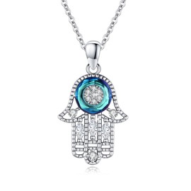 YueYuan Hamsa Necklace for Women 925 Sterling Silver Crystal Hamsa Hands Pendant Mano De Fatima Necklace with CZ Hamsa Jewelry