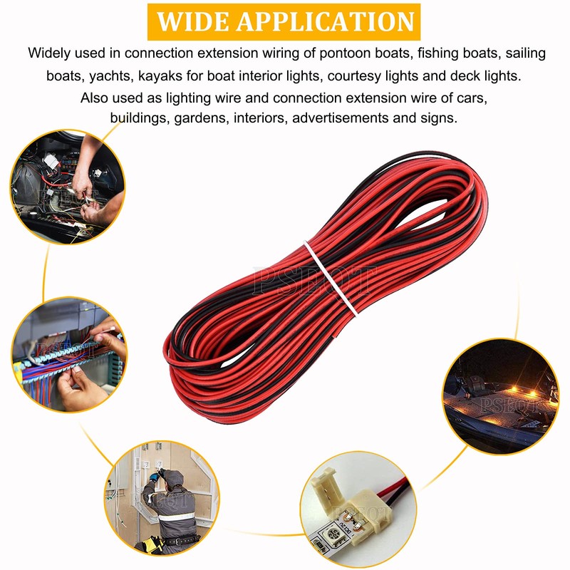PSEQT Marine Boat LED Lights Wire, 100ft/30M 22AWG 2pin Extension