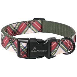 ARING PET Christmas Dog Collar, Cute Winter Red Green Plaid Cotton Lightweight Pet Puppy Collars for Small Medium Large Dogs-S