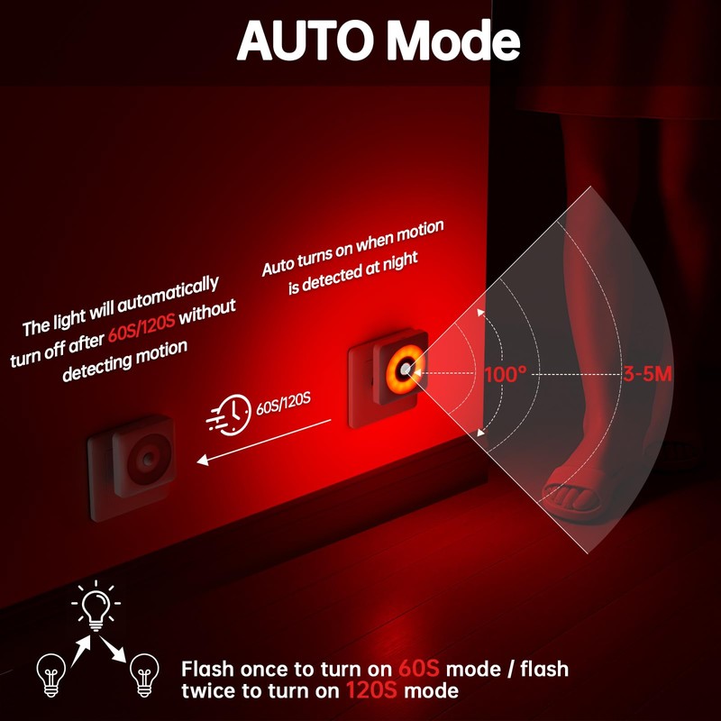 Night Light with Motion Sensor and Twilight Sensor, Red Light,