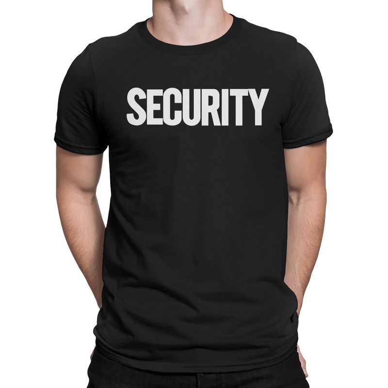 Men's Security T-Shirt Screen-Printed Front & Back (Black/White, 3XL)