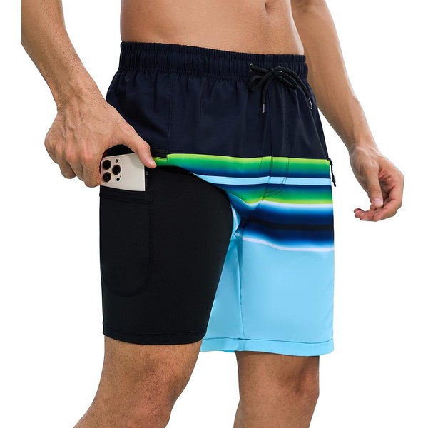 SHEKINI Mens Swim Trunks with Compression Lining Quick Dry Swimsuit
