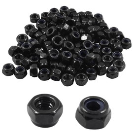 Hitefu 100PCS M4 x 0.7mm Hex Lock Nuts, Black Nylon Lock Non-Slip Nut, Carbon Steel Self-Locking Nuts for Fasteners