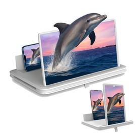 Screen Magnifier for Cell Phone, Phone Magnifier Screen with Adjustable Stand, Foldable Screen Magnifier for Movies and Videos, Hands-Free Cell Magnifier Screen for All Smartphones (White, 10'')