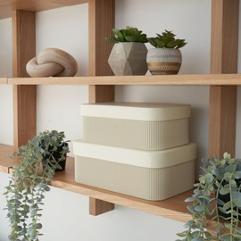 Decorative Storage Boxes with Lids – Set of 2 Beautiful Fluted Cardboard Organizer Bins for Your Home Decor to Safely Store Your Documents, Memory Box Items and Other Keepsakes in Style