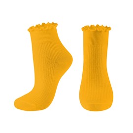 UTTPLL Womens-Ruffle-Turn-Cuff-Casual-Lettuce Socks Lovely Double Needle Ankle Boot Socks Athletic Soft Cotton Warm Cute Crew Frilly Sock Yellow One Size