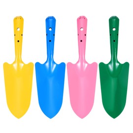 sourcing map 4pcs Mini Colorful Metal Hand Shovel 11" x 3" Digging Trowel Set Transplanting Garden Tools for Flower Soil Digging Planting Weeding Transplanting Garden, 4 Colors