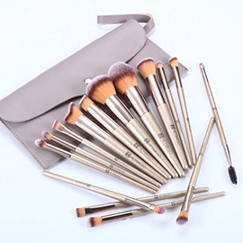 HEYMKGO Brochas de maquillaje, 15 unidades, color dorado champán, juego de brochas de maquillaje profesional, brocha para base, difuminar, rubor, corr