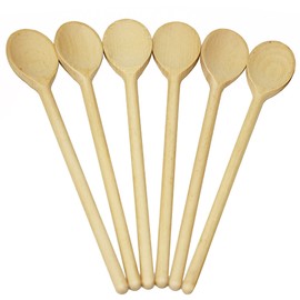 BICB Oval Wooden Spoons for Cooking, Pack of 6 (12-Inch Long) Solid Natural Beechwood Cookware for Stirring, Mixing, Tasting, Serving Food, Craft, - Sturdy, Durable, Extra-Strength
