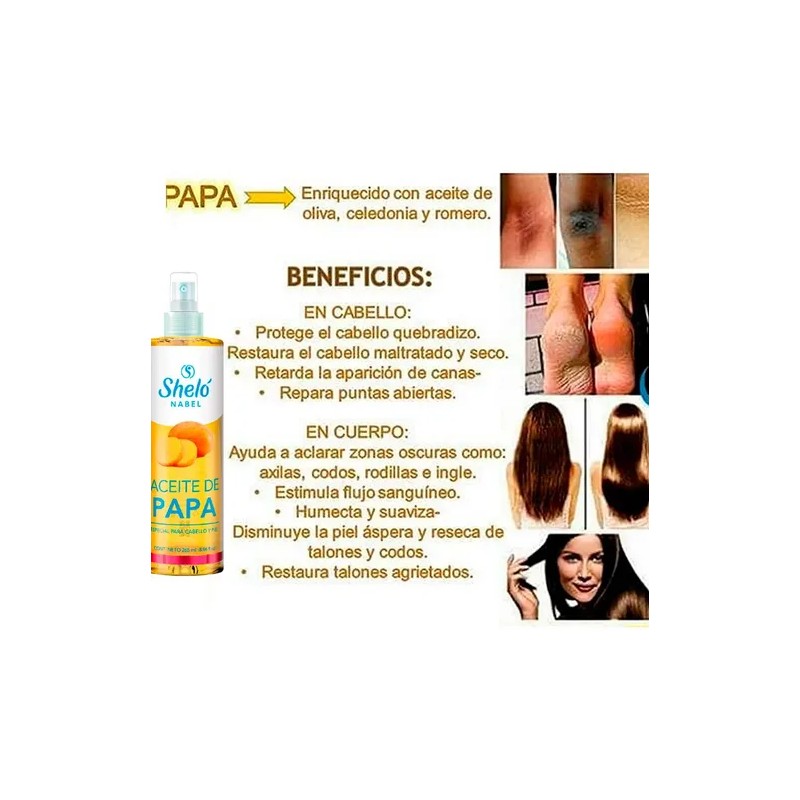 Aceite de papa 265 ml, aclara axilas y repara cabello