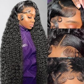 Dundix Peluca De Cabello Humano Con Ondas Profundas Y Encaje Frontal De 26 Pulgadas, Densidad 200, 13X6, Con Ondas Profundas Y Rizos Profundos, Con Cabello De Bebé.