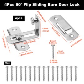 Sheryl&Rain 4Pcs 90 Degree Flip Sliding Barn Door Lock Silver, Stainless Steel Flip Slide Latch Buckle, Versatile Angle Door Latch Buckle for Barn Garden Bathroom Outdoor Garage Window Sliding Door