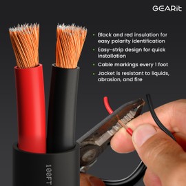 GearIT 10/2 Speaker Wire (200 Feet) 10 Gauge (Copper Clad Aluminum) - Outdoor Direct Burial in Ground/in Wall / CL3 CL2 Rated / 2 Conductors - CCA, Black 200ft