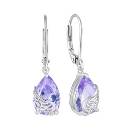 Blaniy Guardian Angel Wings Dangle Drop Earrings 925 Sterling Silver Teardrop Leverback Alexandrite Earrings June Birthstone Jewelry Gifts for Women