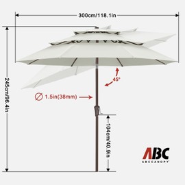ABCCANOPY 10Ft 3 Tiers Market Umbrella, Outdoor Table Umbrella for Patio, Deck, Backyard (Light Beige)