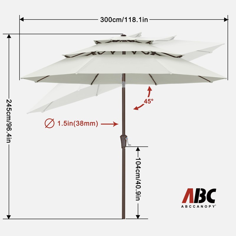 ABCCANOPY 10Ft 3 Tiers Market Umbrella, Outdoor Table Umbrella for