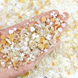 Briskbloom 320PCS Assorted Luxury Gold 3D Nail Charms, Cute Heart Star Bow Flower Bear Charms for Acrylic Nail Craft, Flatback Kawaii Y2K Rhinestone Charms for Manicure, Jewelry Making Supplies