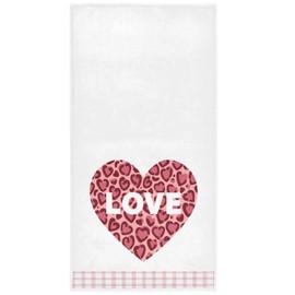 Pfrewn Pink Leopard Love Heart Hand Bath Towels Romantic Love Buffalo Bathroom Shower Hanging Towel Soft Absorbent Kitchen Dish Guest Towel Mother's Valentine's Day Decorations 16x30 in
