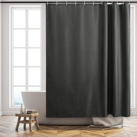 Furlinic Wetroom Shower Curtain Polyester Fabric Waterproof Mouldproof Weighted Bath Curtains for Bathroom Dark Grey 71x71 Inch With 12 Hooks.