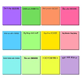 Inspirational Sticky Notes 3 x 3 Inch Motivational Fun Note Pads 50 Sheets Each Positive Christmas Gifts for Work Studying Teacher Student Office Supplies (Bright Style, 12 Pieces)
