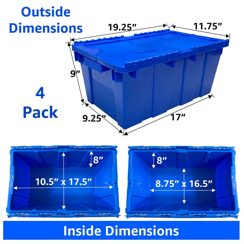 UBMOVE Container With Durable Lid, 4 Pack, Blue, Heavy Duty
