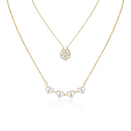 FuninCrea Love Heart Necklace for Women Classic Elegant Cubic Zirconia Necklace Silver Chain Heart Crystal Pendant Necklace with PE Film Jewelry Storage Box for Birthday Valentines (Gold)