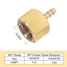 MECCANIXITY Brass Hose Fitting 1/4NPT Female Thread x 1/8 Inch OD Barb Hex Pipe Connector with Stainless Steel Hose Clamp 1 Set