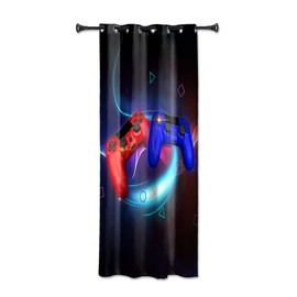 YONGFOTO 107 x 215 cm Curtains for Playroom Red and Blue Gamepad Abstract Symbol Fantasy World Blackout Curtain for Children's Room, 1 Panel of Fabric with Eyelets