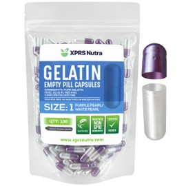 XPRS Nutra tamaño 1 cápsulas vacías – Cápsulas de gelatina vacías de color morado perla y blanco – Cápsulas de píldoras vacías – Cápsulas de suplemento de bricolaje – pastillas de gel de color rellenables (100 unidades)