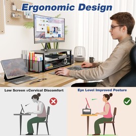 OPNICE Desk Organizers and Accessories, 2-Tier Computer Monitor Stand with Drawer and 2 Pen Holders, Laptop Stand, Office Desk Accessories for Office Supplies, Rose Gold