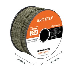 Brotree Polyester Rope 4 mm x 30 m Army Green - 100% Polyester Rope Cord on Spool - 200 kg Breaking Load