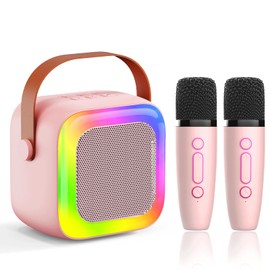 Mini Karaoke Machine for Kids Teen Adults, Kids Karaoke Machine with 2 Wireless Microphones and LED Lights Toys for Christmas Birthday Party, Home, Gifts for 4 5 6 7 8 9 10 11 12+ Years Girls Boys