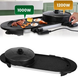 iMounTEK 2in1 Electric Hot Pot w/ BBQ Grill Cooker 2200W Smokeless Non-Stick Korean Grill