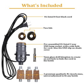 Aokpsrt Bottle Lamp Kit with 9mm Glass Drill bit DIY Lamp Kit for Liquor Bottles with Slip on Socket and 8 Feet Power Cord,No Drilling Required